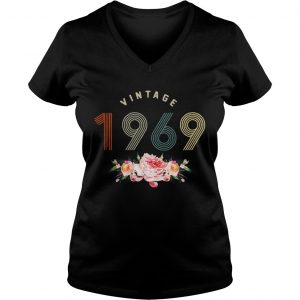 Flower retro vintage 1969 classic birthday 50 years old Ladies Vneck