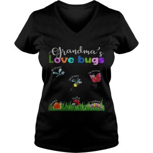 Grandmas love bugs William Jackson Jasmine Noah Sofia Isabella Ladies Vneck