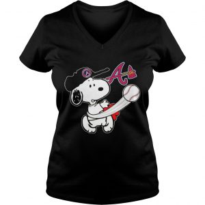 Snoopy Play Baseball TShirt For Fan Braves Team Ladies Vneck