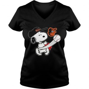Snoopy Play Baseball TShirt For Fan Orioles Team Ladies Vneck