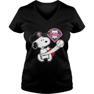 Snoopy Play Baseball TShirt For Fan Phillies Team Ladies Vneck