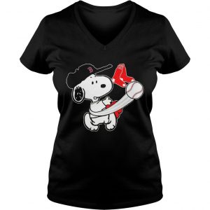 Snoopy Play Baseball TShirt For Fan Red Sox Team Ladies Vneck