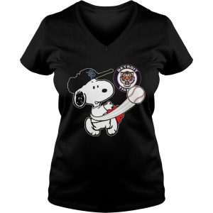 Snoopy Play Baseball TShirt For Fan Tigers Team Ladies Vneck