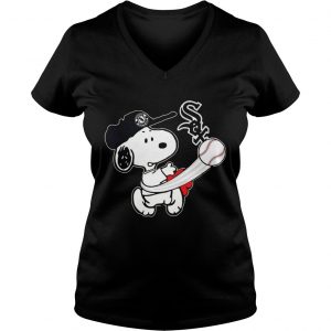 Snoopy Play Baseball TShirt For Fan White Sox Team Ladies Vneck