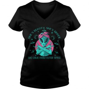 Alien Gangsta shes beauty shes grace she came from outer space Ladies Vneck