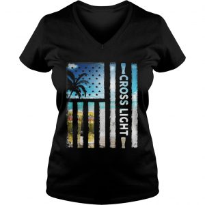 America Flag Cross Light sunshine Ladies Vneck
