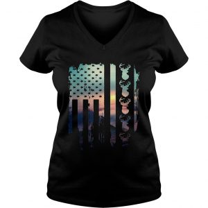 American flag hunting Ladies Vneck