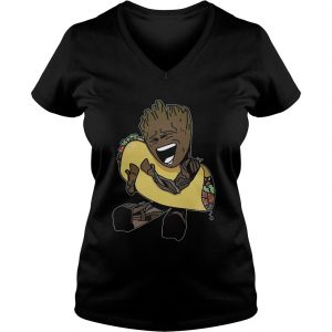 Baby Groot hugging Tacos Ladies Vneck