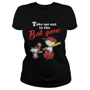 Charlie Brown Snoopy And Woodstock Take Me Out To The Ball Game Ladies Tee