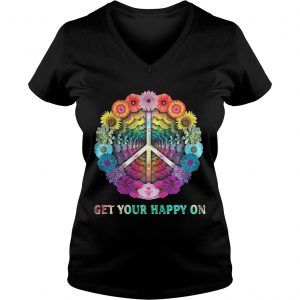 Flower hippie get your happy on Ladies Vneck
