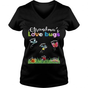 Grandmas love bugs William Jackson Jasmine Noah Sofia Isabella Ladies Vneck