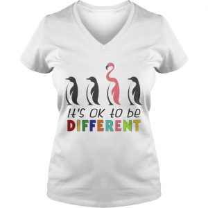 Its Ok To Be Different Autism Awareness Penguin Flamingo Ladies Vneck