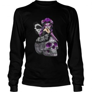 Jasmine Becket Griffith fairies atop decorative sugar skulls longsleeve tee
