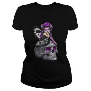 Jasmine Becket Griffith fairies atop decorative sugar skulls ladies tee