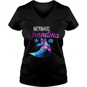Mermaid Grandma Squad Birthday Party Colorful Ladies Vneck