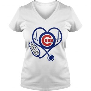 Nurse loves Chicago Cubs stethoscope Ladies Vneck