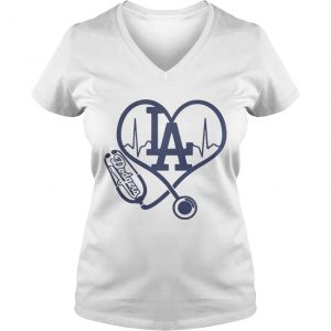 Nurse loves Los Angeles Dodgers stethoscope Ladies Vneck