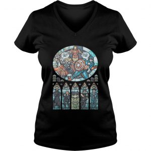 Stained Glass Windows Super Heroes by Marissa Garner Ladies Vneck