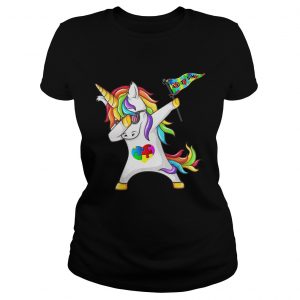 Unicorn dabbing Autism Flag Ladies Tee