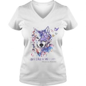 Wolf fight like a warrior fibromyalgia awareness Ladies Vneck