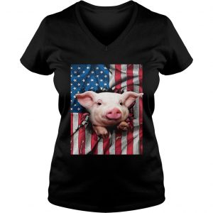 American Flag Pig Ladies Vneck
