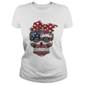 American lag sugar skull with flowers Ladies tee