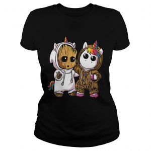 Baby Groot And Unicorn Ladies Tee