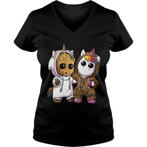 Baby Groot And Unicorn Ladies Vneck