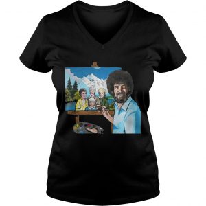 Bob Ross painting the golden girl Ladies Vneck