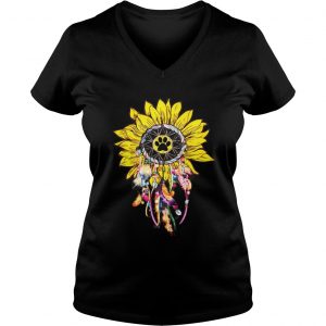 Dreamcatcher Sunflower Dog Paw Ladies Vneck