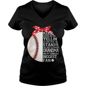 Im Just A Proud Grandma And My Grandsons Biggest Baseball Fan Ladies Vneck