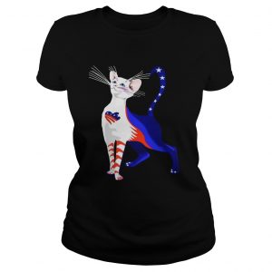 Independence Day Cat Flag America Ladies Tee