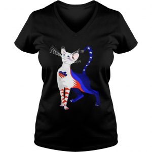 Independence Day Cat Flag America Ladies Vneck