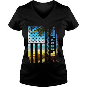 Jeep American flag summer beach Ladies Vneck