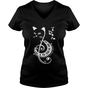 Musical Notes Cat Ladies Vneck
