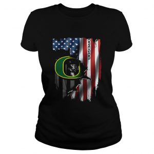Oregon Ducks inside American flag Ladies Tee
