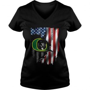 Oregon Ducks inside American flag Ladies Vneck