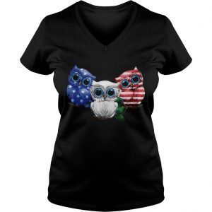 Owl American flag Ladies Vneck