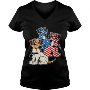 Parson Russell Terrier American Flag Ladies Vneck