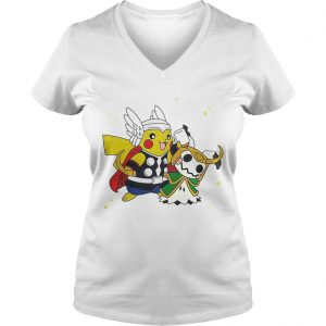 Pikachu Thor helping Mimikyu Loki Ladies Vneck