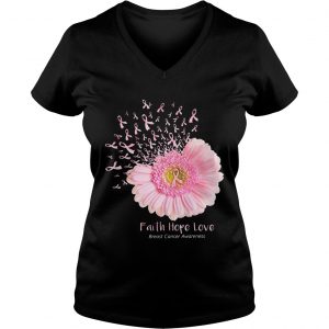 Pink daisy faith hope love breast cancer awareness Ladies Vneck