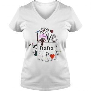 Pocket Womens Love Nana Life Bird Flower Art Ladies Vneck